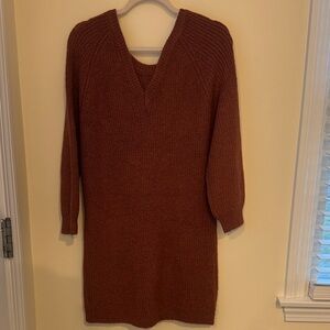 Elegant V-Neck Brown Sweater Dress